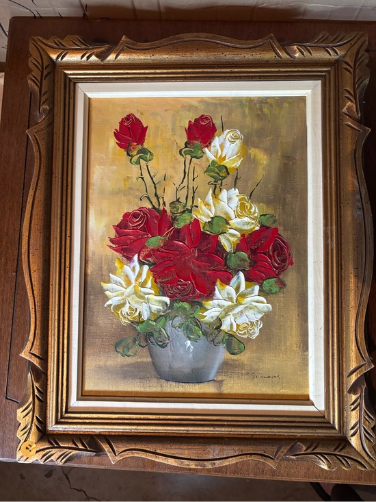 Other - Framed Red and White Rose Still Life Wall Art